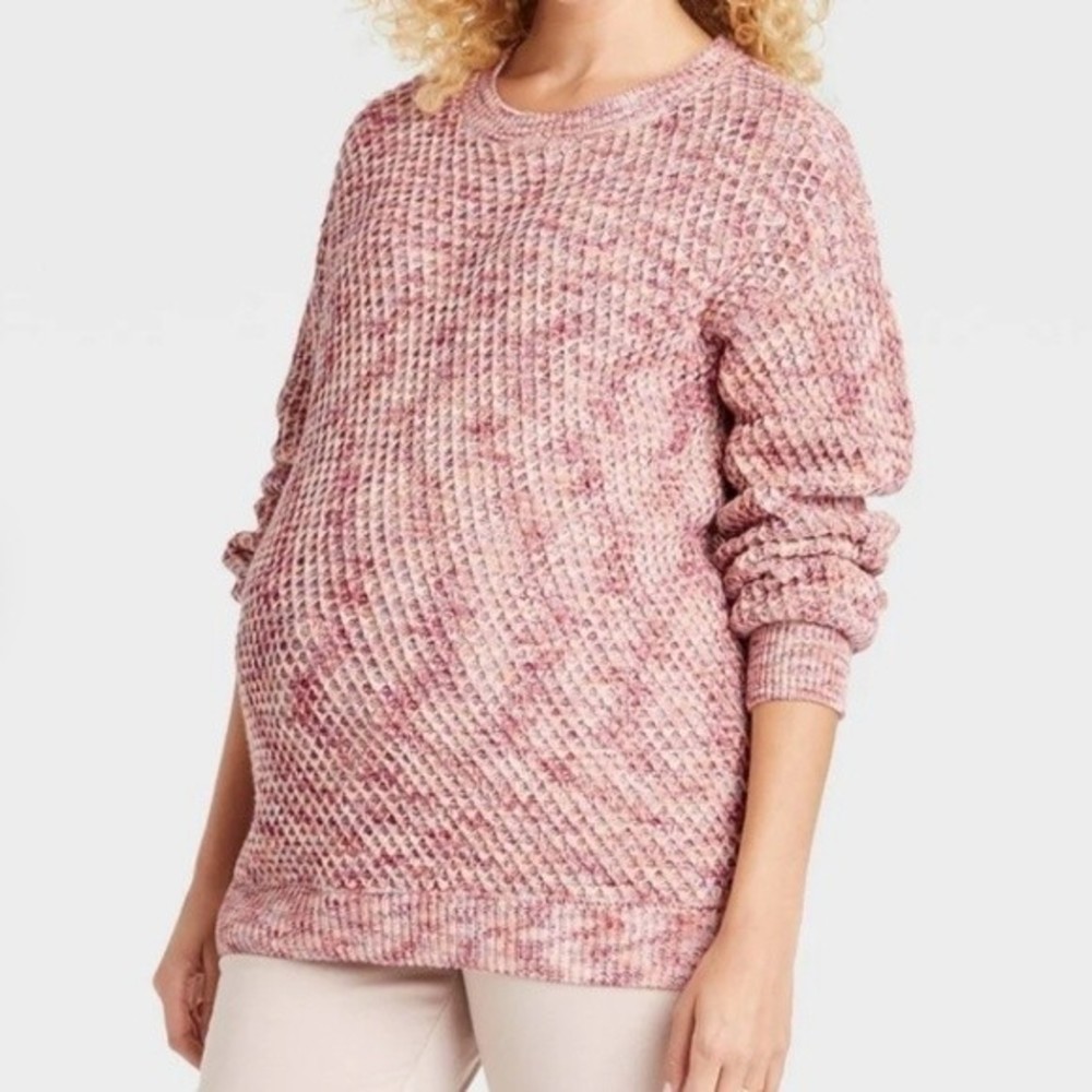 Crew Neck Texture Pullover Maternity Sweater
